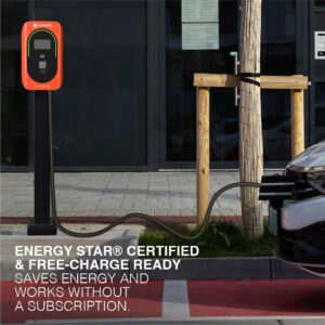 LEDVANCE Phase EV Commercial Charger, Gen 2, Level 2, 48 Amp, 4G Module, 11.5kW, J1772 Charge Gun, 25 ft Cable, LCD Touch Screen, NEMA 4, IP65, Orange (75905)