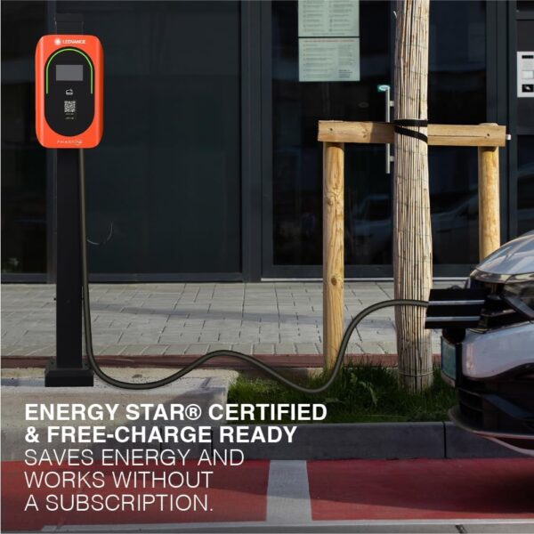 LEDVANCE Phase EV Commercial Charger, Gen 2, Level 2, 48 Amp, 4G Module, 11.5kW, J1772 Charge Gun, 25 ft Cable, LCD Touch Screen, NEMA 4, IP65, Orange (75905)