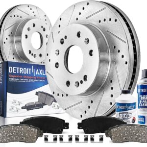 Detroit Axle - Front Brake Kit for Chevy GMC Silverado Sierra Express Suburban Savana Yukon XL 1500 Avalanche Tahoe Drilled & Slotted Disc Brake Rotors Replacement Ceramic Brakes Pads