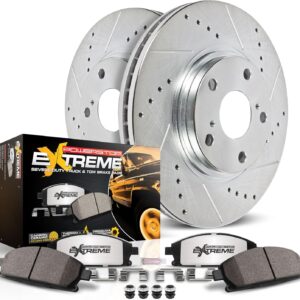 Power Stop Front Brake Kit For 08-20 Cadillac Escalade, 07-18 Chevy Silverado 1500, 08-20 Tahoe, 07-18 GMC Sierra 1500, 08-20 Yukon - Drilled Slotted Rotors & Ceramic Brake Pads Replacement, K2069-36